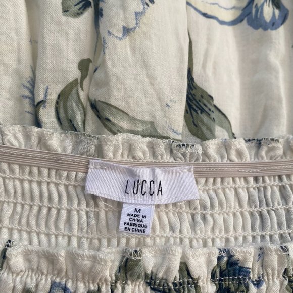 LUCCA White Floral Top with Elastic Shirring, Size M - Picture 2 of 4